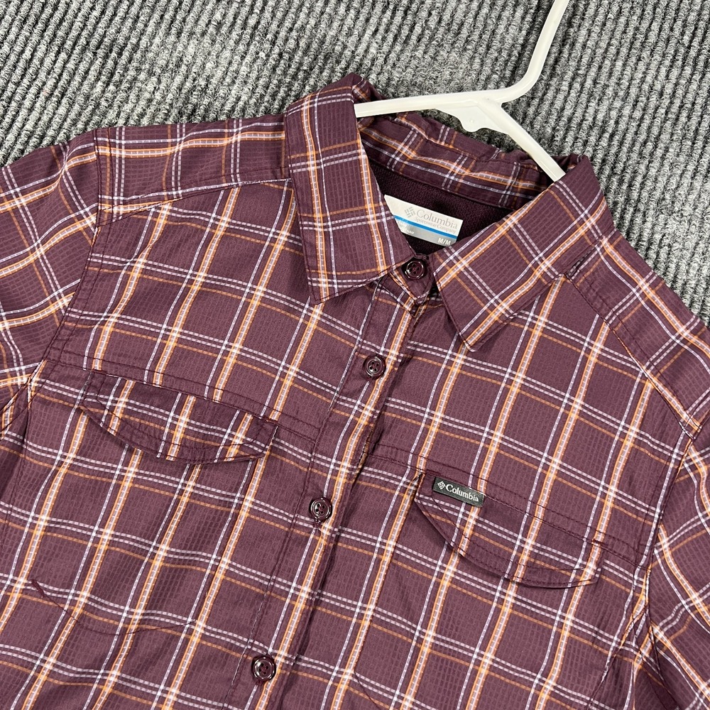 Columbia Shirt Womens Medium Purple Plaid Long Sleeve Button Up Outdoor Hike